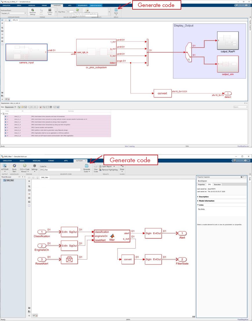 Figure 3. Simulink models of the computer vision component and filtering component. 