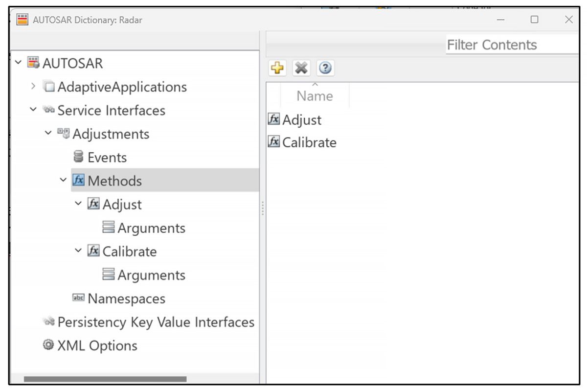 Screenshot of AUTOSAR dictionary. 