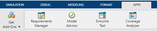 Figure 2. The Apps tab in the Simulink Toolstrip.