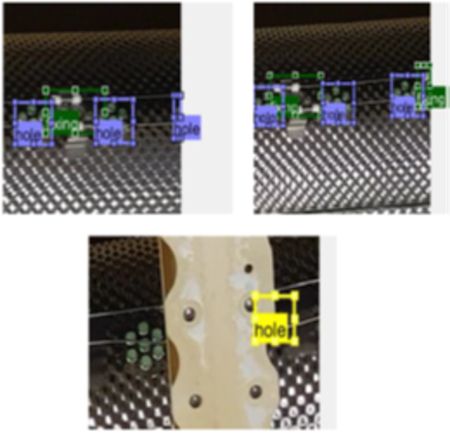 Screenshots of a partial anomaly being found with object detection developed with MATLAB at Airbus.