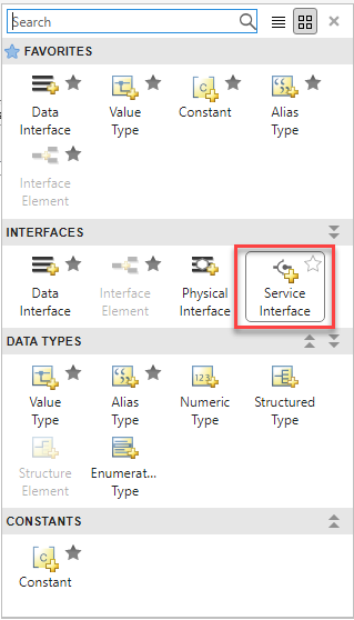 Service interface option in the Design section.