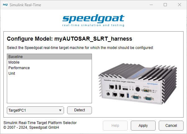 Target Platform Selector user interface.