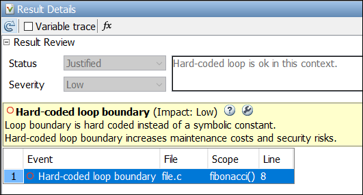 Annoated result as it appears in the Polyspace user interface