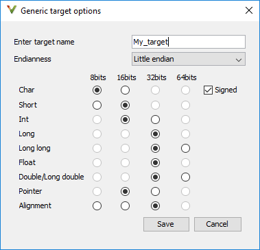 Example Generic target options dialog box.