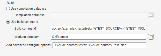 Example of build command option with add advanced configure options of -exclude-sources