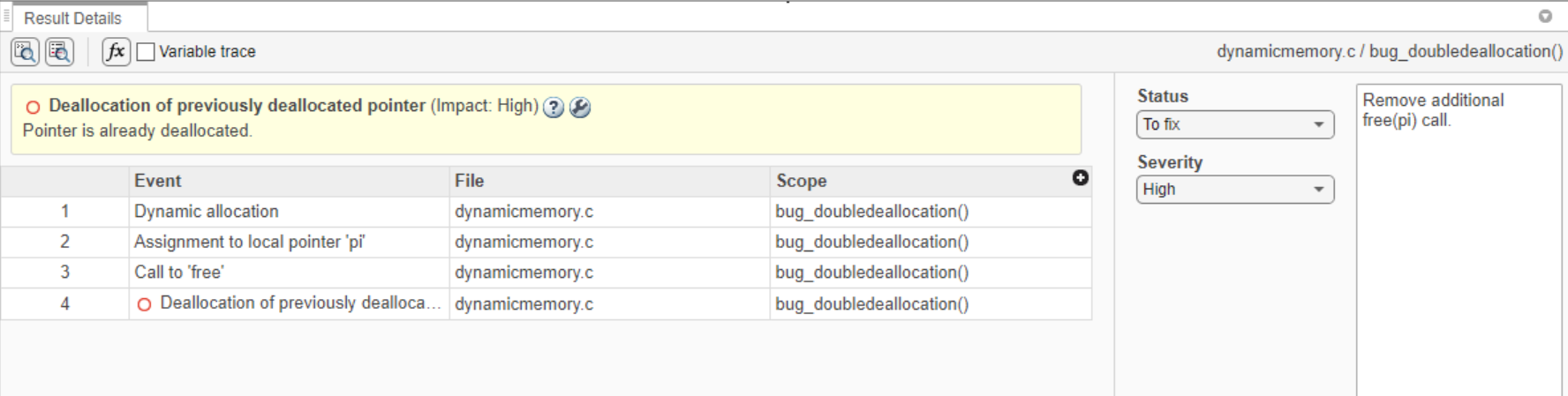 Example of set Severity and Status fields