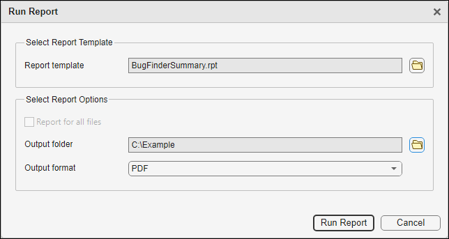 Run Report dialog box