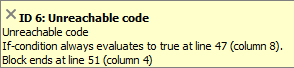 Example unreachable code message