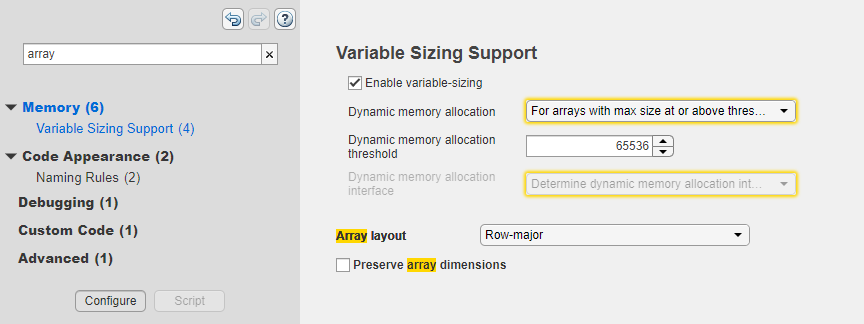 Screen shot of sample search result in the configuration parameter dialog box.