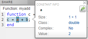 This image shows the report when it identifies a compile-time costant argument. The constant a is highlighted in orange.