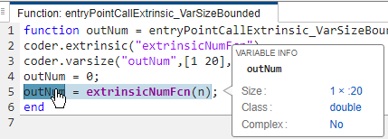Code generation report, showing size of outNum