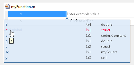 App window, showing list of variables