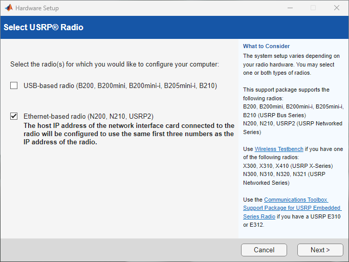 Select ethernet-based radio option