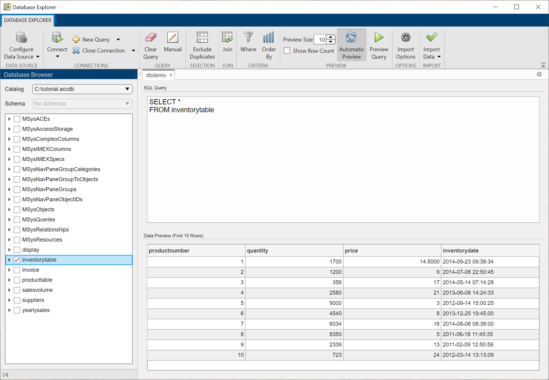 Create Sql Queries Using Database Explorer App Matlab And Simulink 8183