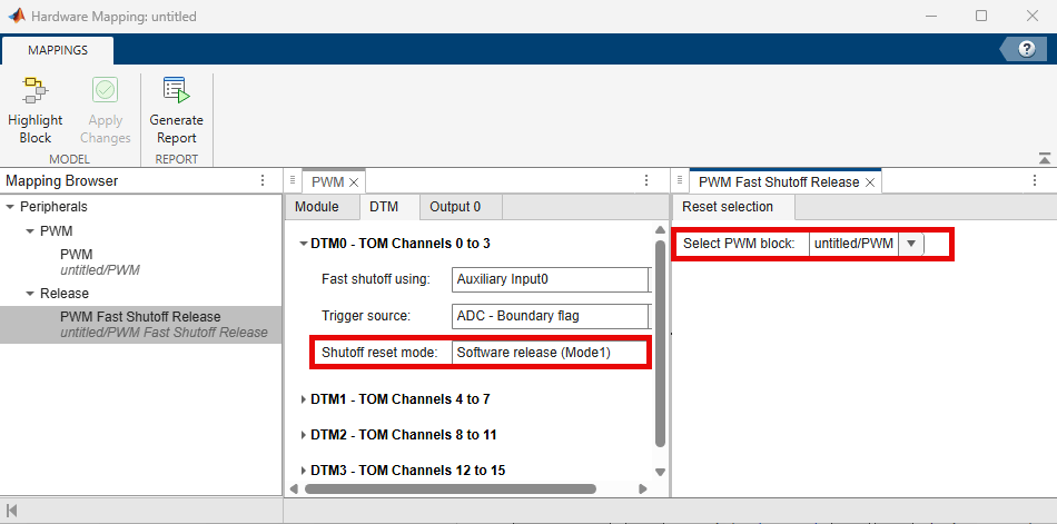 PWM mapped to PWM release block