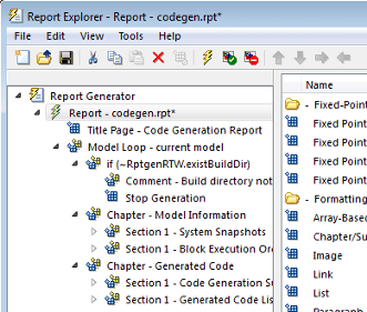 Report Explorer dialog box. In the left pane, the report codegen.rpt is selected.