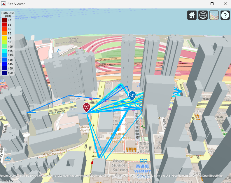 Rays between the gNB and UE