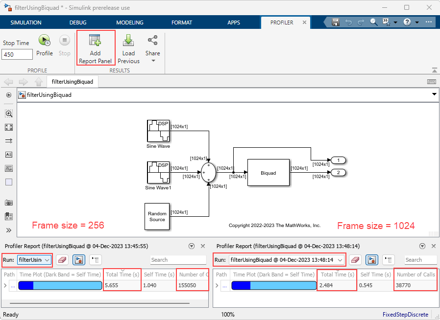 Compare Speed Performance in Frame-Based Processing Mode Using Simulink Profiler