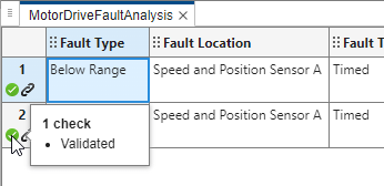 Each row has a check flag next to the link icon. The cursor points to the check flag in the second row. A dialog box shows the information next to the cursor.