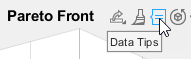 Toolbar showing Data Tips button selected in the Pareto Front figure