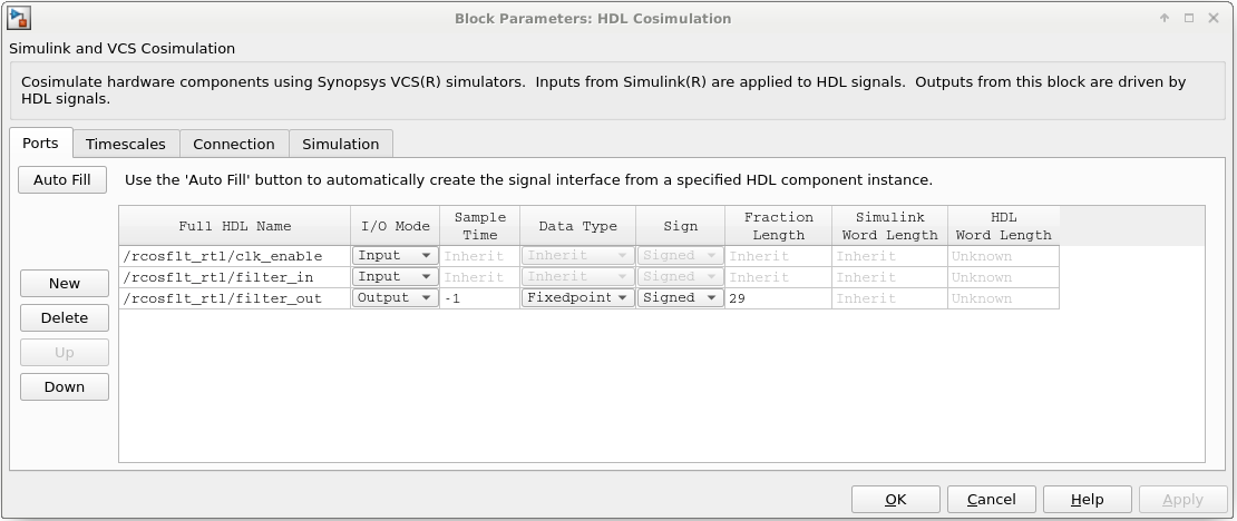 Port settings in the Block Parameters dialog box