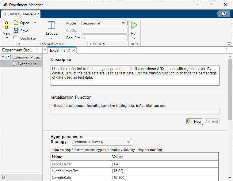 The Experiment Manager app main window.