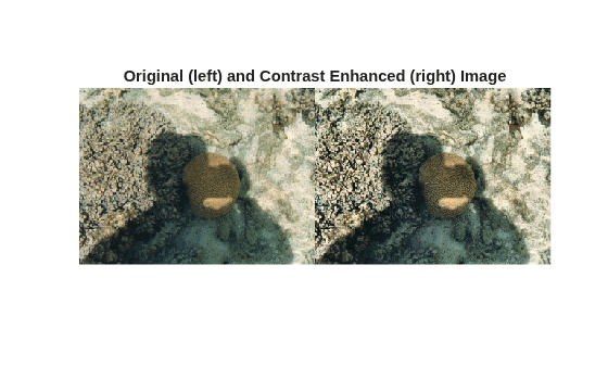 Figure contains an axes object. The hidden axes object with title Original (left) and Contrast Enhanced (right) Image contains an object of type image.