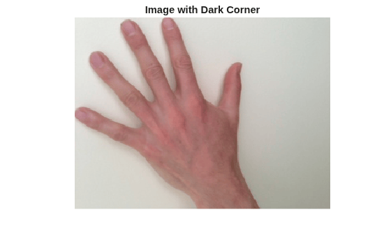 Figure contains an axes object. The hidden axes object with title Image with Dark Corner contains an object of type image.