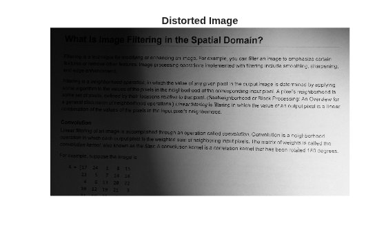 Figure contains an axes object. The hidden axes object with title Distorted Image contains an object of type image.