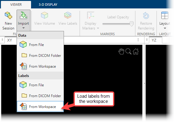 Import menu in the Viewer tab of the app toolstrip