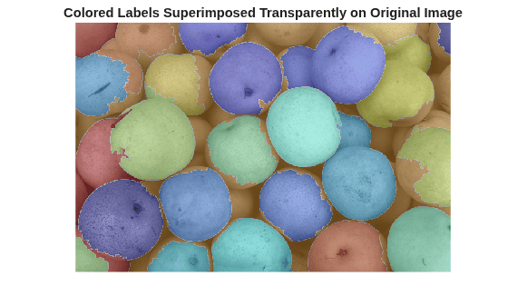 Figure contains an axes object. The hidden axes object with title Colored Labels Superimposed Transparently on Original Image contains 2 objects of type image.