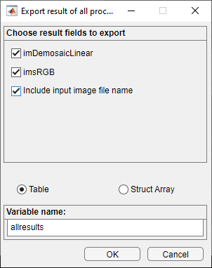 Export results dialog box