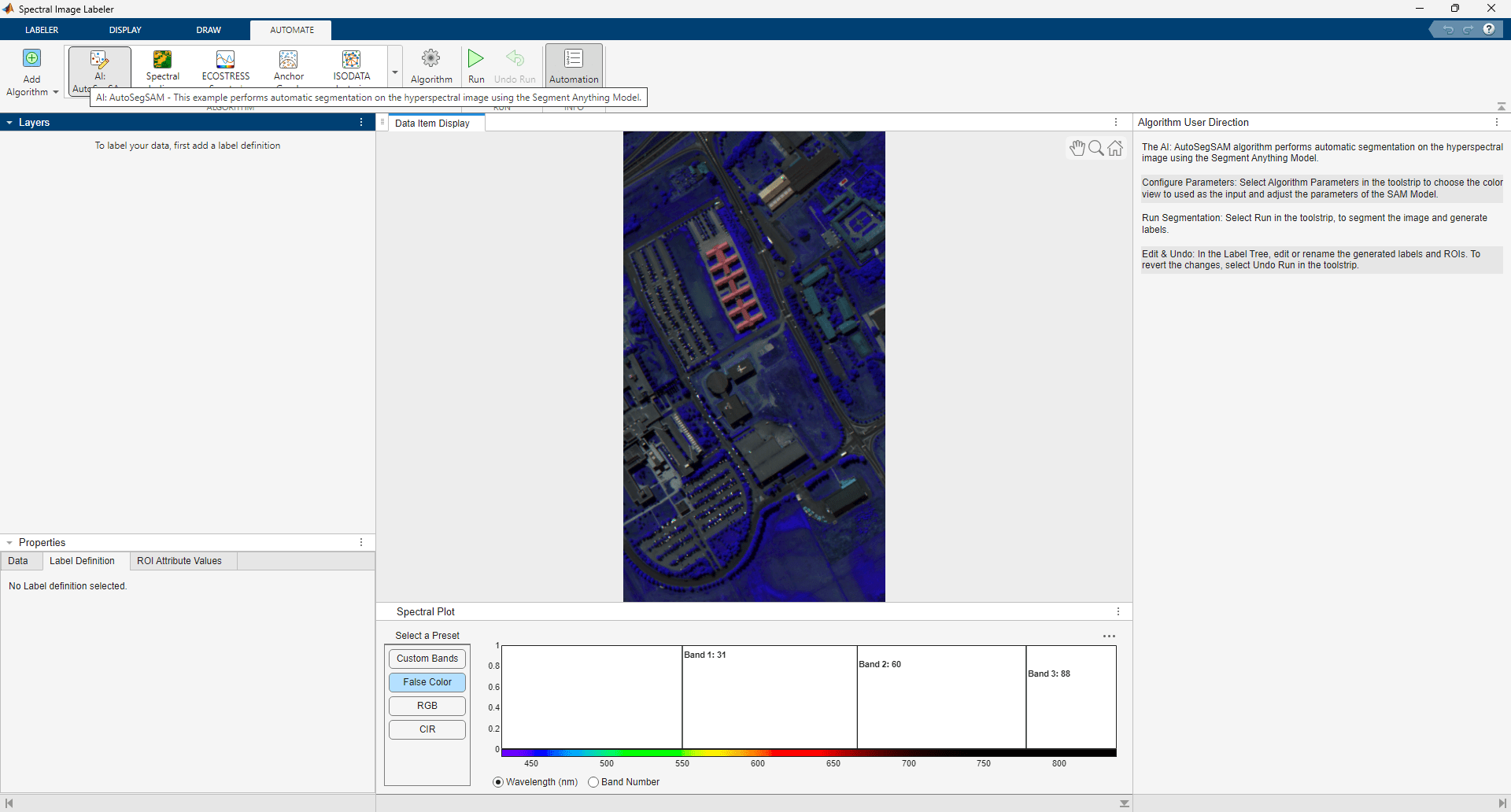 Custom algorithm imported into Spectral Image Labeler app.