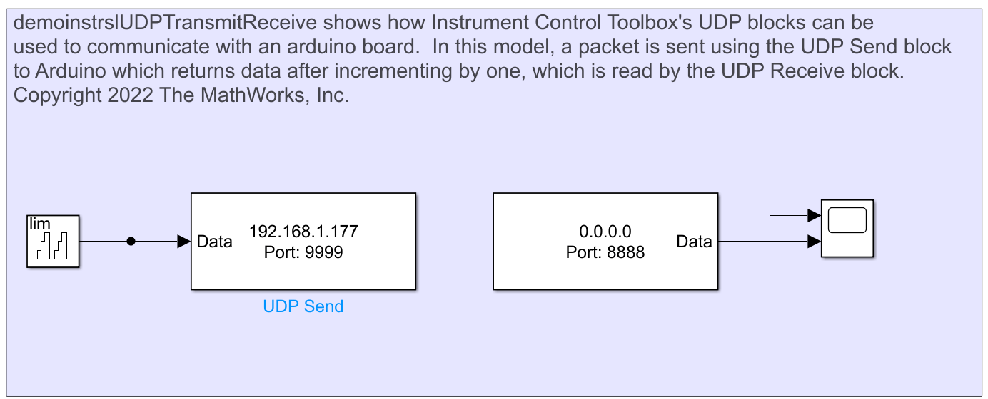 Communicate with Arduino Server Using UDP Blocks MATLAB & Simulink