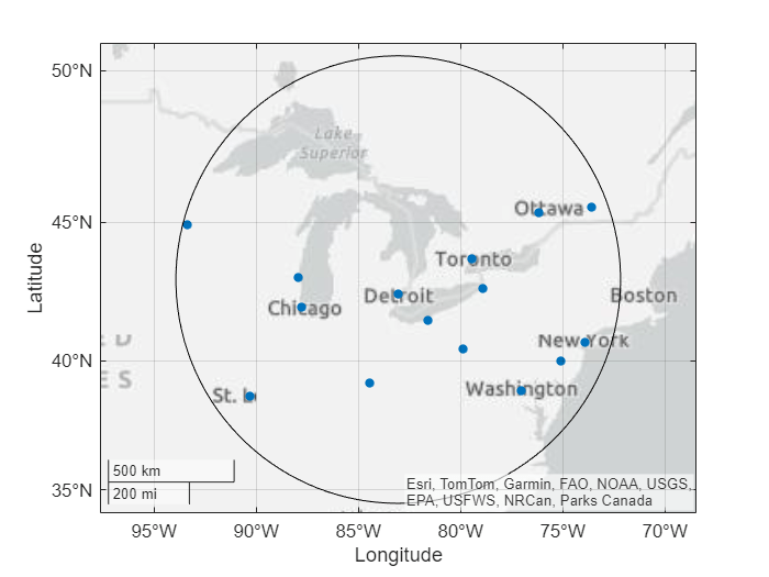 Figure contains an axes object with type geoaxes. The geoaxes object contains 2 objects of type point, polygon.