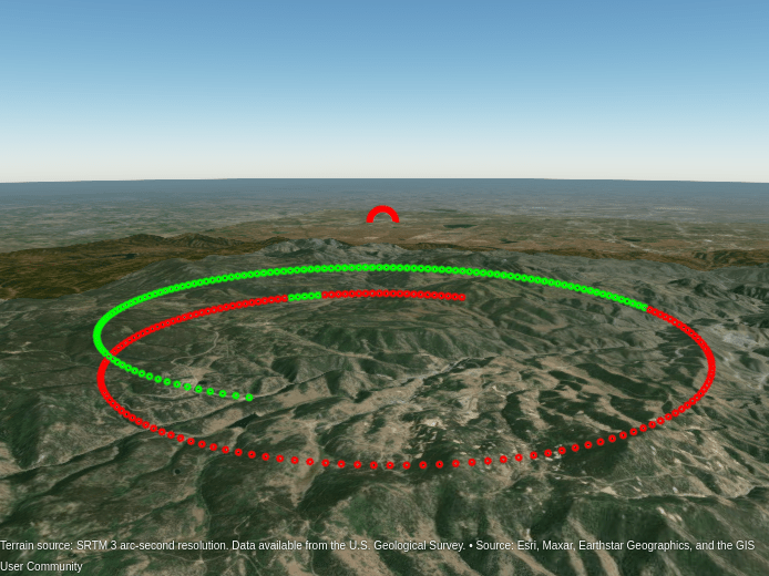 The same trajectory, this time colored according to the adjusted detectability calculations