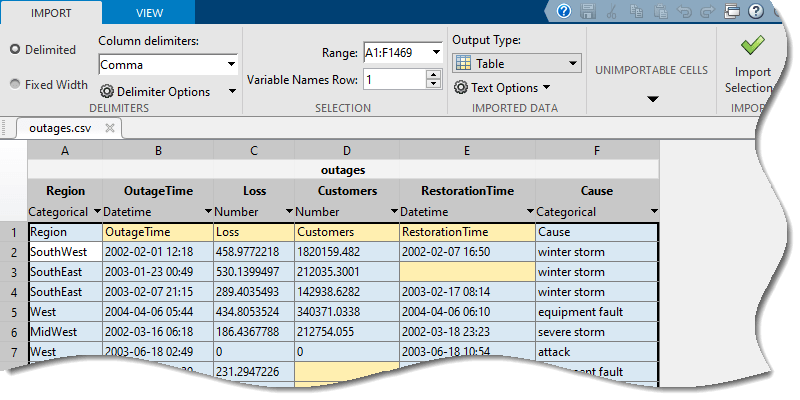 matlab help table