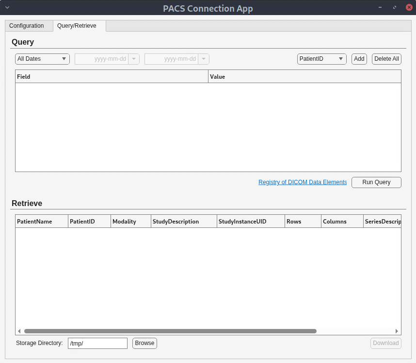 Query/Retrieve tab of the app.
