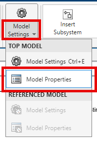 Model Properties option on the Simulink toolstrip.