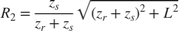 $$R_2 = \frac{z_s}{z_r+z_s}\sqrt{\left(z_r+z_s\right)^2+L^2}$$