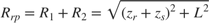 $$R_{rp} = R_1+R_2 = \sqrt{\left(z_r+z_s\right)^2+L^2}$$
