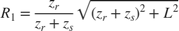 $$R_1 = \frac{z_r}{z_r+z_s}\sqrt{\left(z_r+z_s\right)^2+L^2}$$