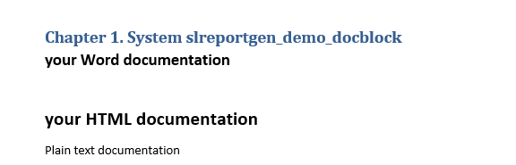 Snippet of report showing Chapter 1 with the contents of the DocBlock blocks.