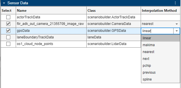 Specifying a custom interpolation method for a sensor data object to use to perform time synchronization.