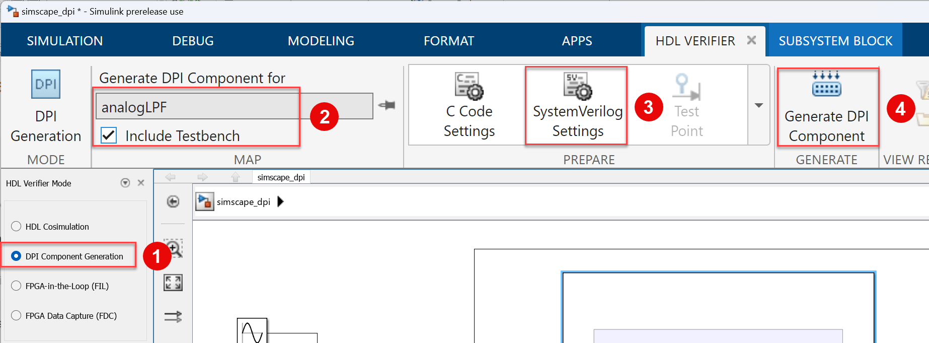 Set up model using HDL Verifier toolstrip