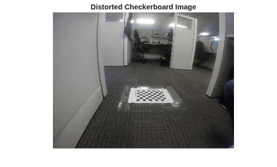 Figure contains an axes object. The hidden axes object with title Distorted Checkerboard Image contains an object of type image.