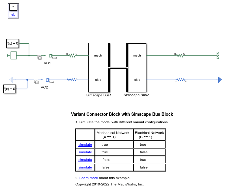 Variant Connector Block with Simscape Bus Block