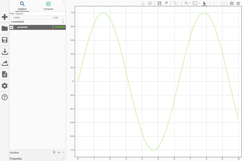A single sine wave plotted in the Simulation Data Inspector