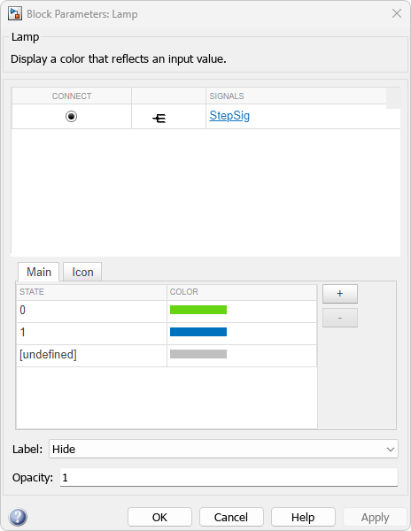 The Block Parameter dialog box for the Lamp block