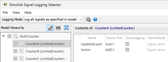 Simulink Signal Logging Selector